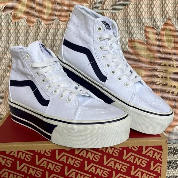 Vans Men’s Sk8-Hi Tapered
Sport Stripes Navy/True White 
VN0A5JMKNWD
Platforms - Picture 7 of 16